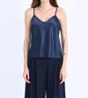 MOLLY BRACKEN SATIN CAMISOLE WITH LACE IN NAVY