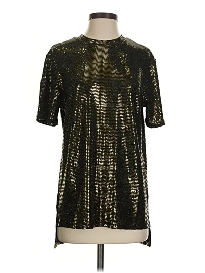 Pre-owned Molly Bracken Short Sleeve Top Gold Metallic Pattern Mock Neckline Tops