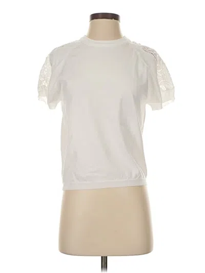 Pre-owned Molly Bracken Short Sleeve Top Ivory Mock Neckline Tops In White