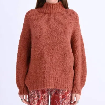 Molly Bracken Soft Cable Knit Turtleneck Sweater In Terracotta In Brown