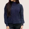 MOLLY BRACKEN STAND COLLAR SWEATER WITH PUFF SLEEVES