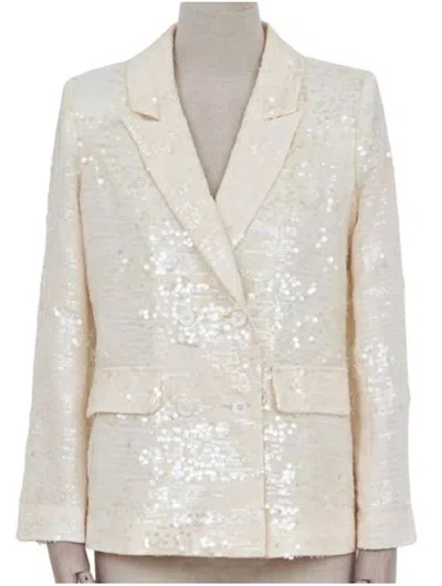 Molly Bracken Woven Jacket In Off White In Metallic