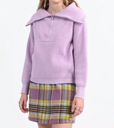 Molly Bracken Zip Turtleneck Sweater In Mauve In Purple