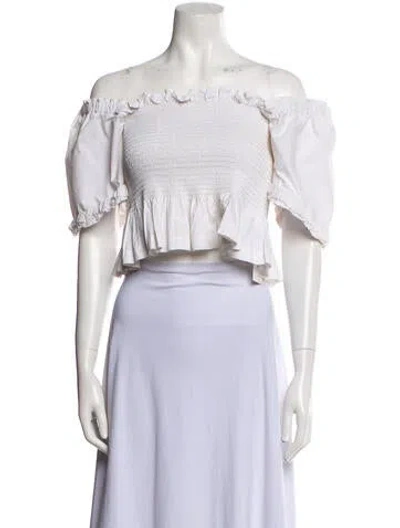 Pre-owned Molly Goddard Alligator Off-the-shoulder Crop Top In White