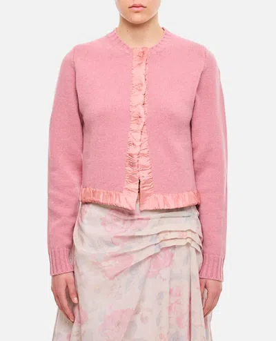 Molly Goddard Anya Satin-trim Wool Cardigan In Pink