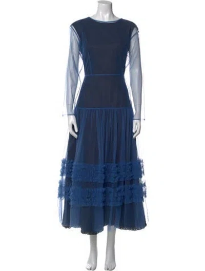 Pre-owned Molly Goddard Bateau Neckline Long Dress In Blue