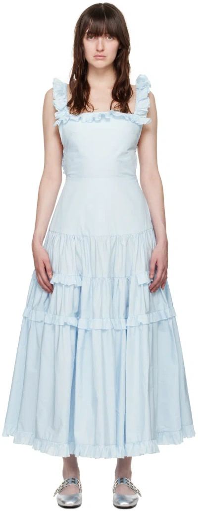 Molly Goddard Maggie Open-back Ruffled Tiered Cotton Maxi Dress In Pale Blue