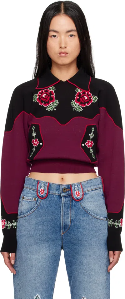 Molly Goddard Burgundy & Black Natasha Sweater In Burgundy Black