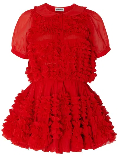 Molly Goddard Cadence Frilled Cotton-voille Mini Dress In Red