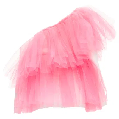 Molly Goddard Cascade Tulle One Shoulder Top In Pink