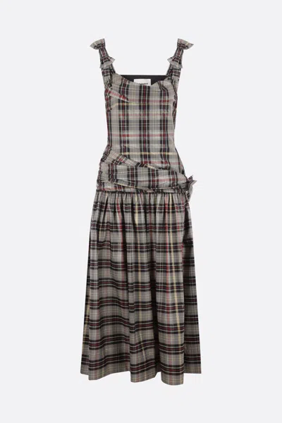 Molly Goddard Shoulder-ties Tartan Crepe Midi Dress In Multicolour