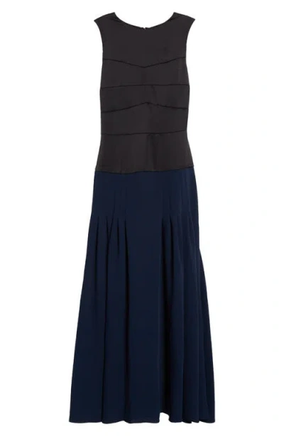 Molly Goddard Ebba Drop Waist Mixed Media Dress In Black Navy