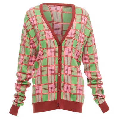 Molly Goddard Emma Combed Cotton Checked Intarsia Cardigan In Green