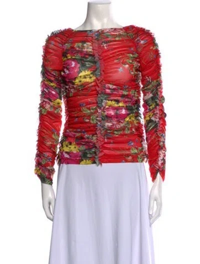 Pre-owned Molly Goddard Floral Print Bateau Neckline Blouse W/ Tags In Red