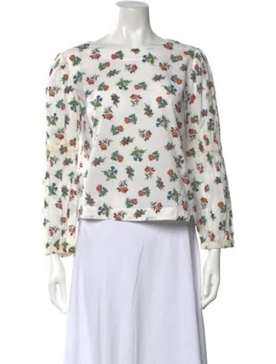Pre-owned Molly Goddard Floral Print Bateau Neckline Top In White