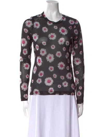 Pre-owned Molly Goddard Floral Print Crew Neck Top In Black