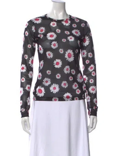 Pre-owned Molly Goddard Floral Print Crew Neck Top In Black