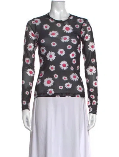 Pre-owned Molly Goddard Floral Print Crew Neck Top In Black/white