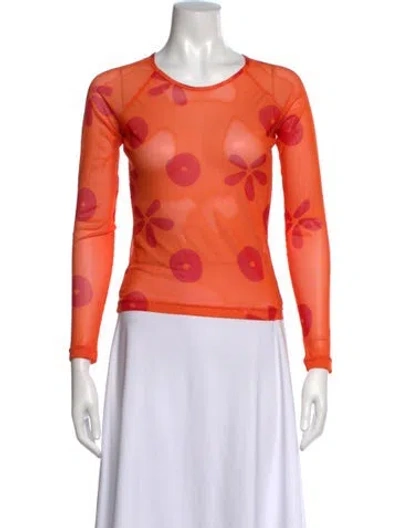 Pre-owned Molly Goddard Floral Print Crew Neck Top In Orange