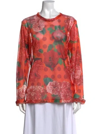 Pre-owned Molly Goddard Floral Print Crew Neck Top In Orange