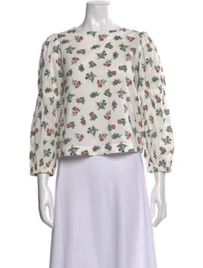 Pre-owned Molly Goddard Floral Print Crew Neck Top In White