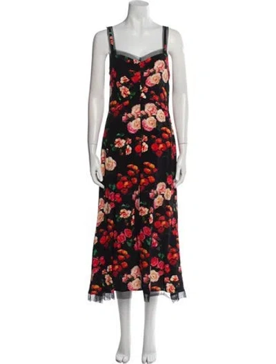 Pre-owned Molly Goddard Floral Print Long Dress In Black