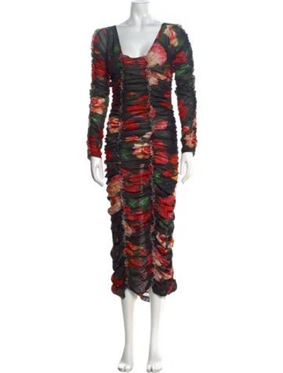 Pre-owned Molly Goddard Floral Print Long Dress In Black/red