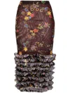 Molly Goddard Floral-print Mesh Skirt In Brown