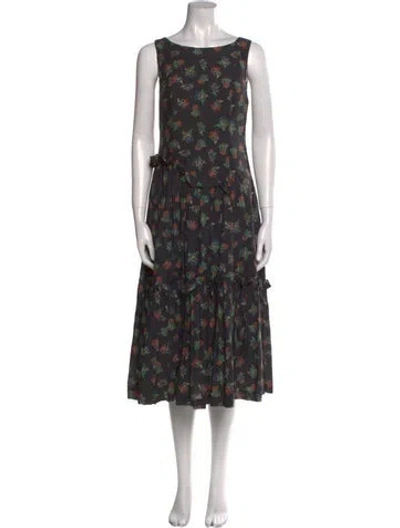 Pre-owned Molly Goddard Floral Print Midi Length Dress In Black