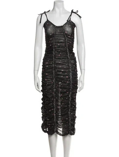 Pre-owned Molly Goddard Floral Print Midi Length Dress In Black