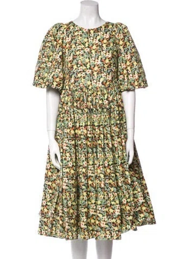 Pre-owned Molly Goddard Floral Print Midi Length Dress In Green