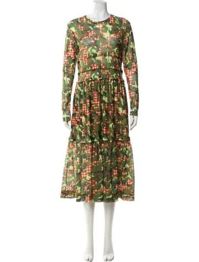 Pre-owned Molly Goddard Floral Print Midi Length Dress In Green