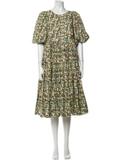 Pre-owned Molly Goddard Floral Print Midi Length Dress In Green
