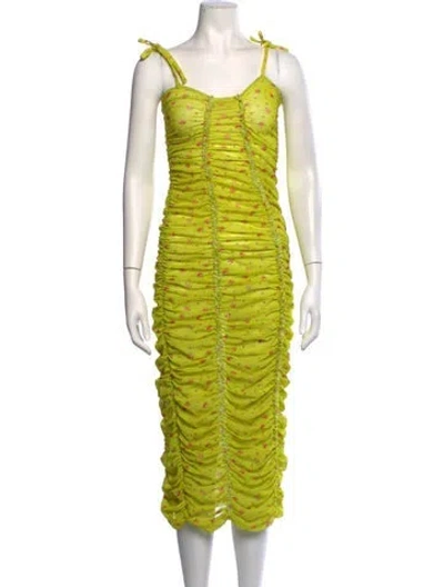 Pre-owned Molly Goddard Floral Print Midi Length Dress In Green