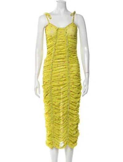 Pre-owned Molly Goddard Floral Print Midi Length Dress In Green