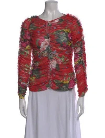 Pre-owned Molly Goddard Floral Print Scoop Neck Top In Red