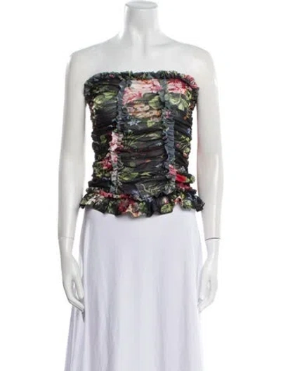 Pre-owned Molly Goddard Floral Print Strapless Crop Top In Black
