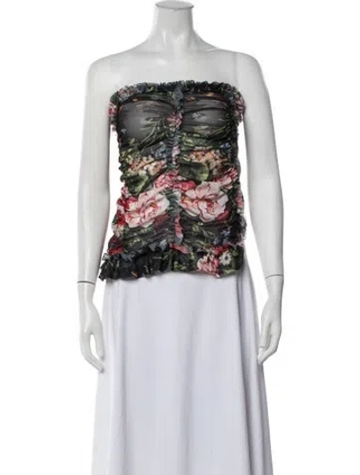 Pre-owned Molly Goddard Floral Print Strapless Top In Black