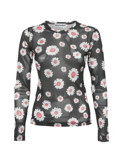 Pre-owned Molly Goddard Floral-print Mesh Top In Black