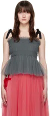Molly Goddard Lydia Shirred Grosgrain-trimmed Tulle Top In Grey