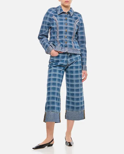 Molly Goddard Leo Cropped Checked High-rise Straight-leg Jeans In Blue