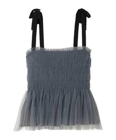 Molly Goddard Lydia Shirred Grosgrain-trimmed Tulle Top In Purple