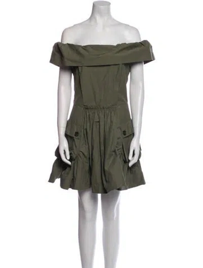 Pre-owned Molly Goddard Off-the-shoulder Mini Dress In Green