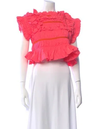 Pre-owned Molly Goddard Off-the-shoulder Short Sleeve Crop Top In Pink