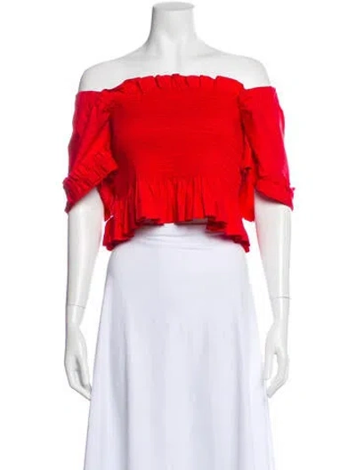 Pre-owned Molly Goddard Off-the-shoulder Short Sleeve Crop Top In Red