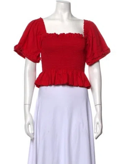 Pre-owned Molly Goddard Off-the-shoulder Short Sleeve Top In Red