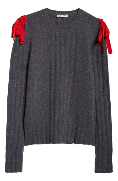 Molly Goddard Ozzy Bow Shoulder Wool Sweater In Grey