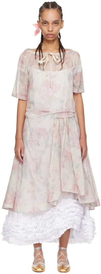 Molly Goddard Pink Tia Midi Dress In Cream Floral