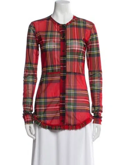 Pre-owned Molly Goddard Plaid Print Crew Neck Button-up Top W/ Tags In Red