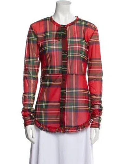 Pre-owned Molly Goddard Plaid Print Crew Neck Button-up Top W/ Tags In Red